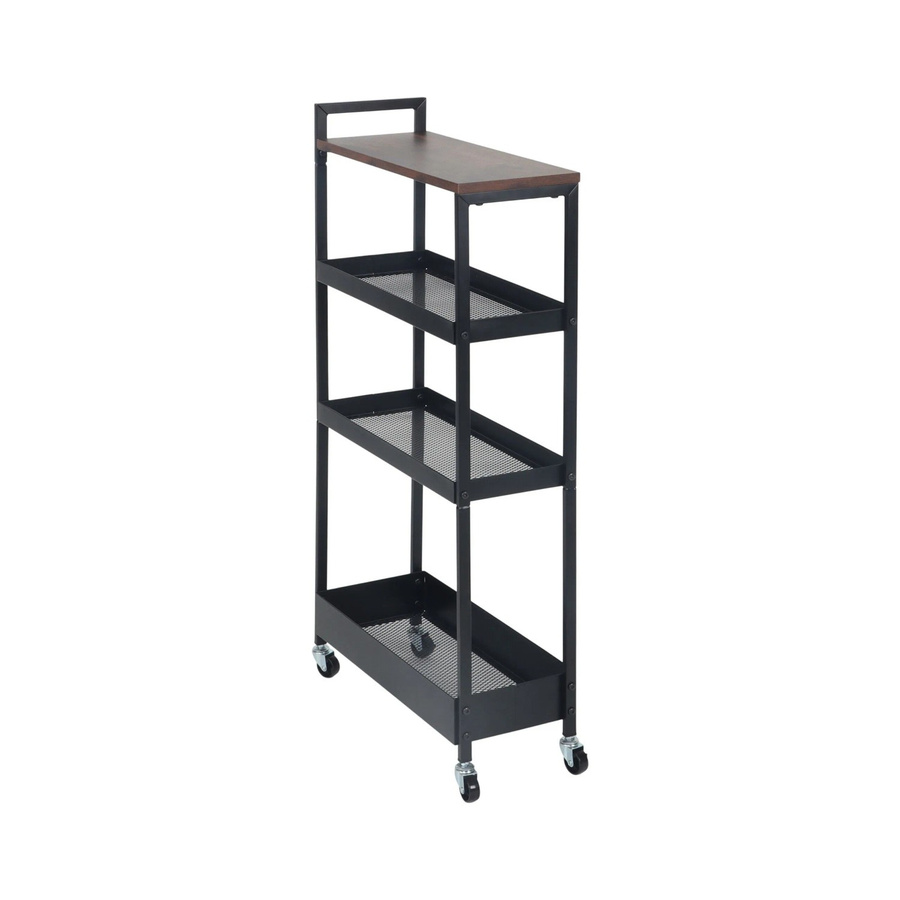 Relaxdays Nischenwagen im Industrial-Design aus Stahl und MDF in Schwarz und Braun mit Rollen, B/T/H: 98 x 50 x 20 cm - Bild 2