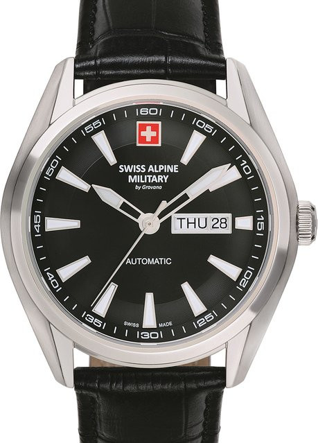 Swiss Alpine Military Herrenuhr, Automatik, Edelstahl, 43 mm, Leder, Schwarz - Bild 1