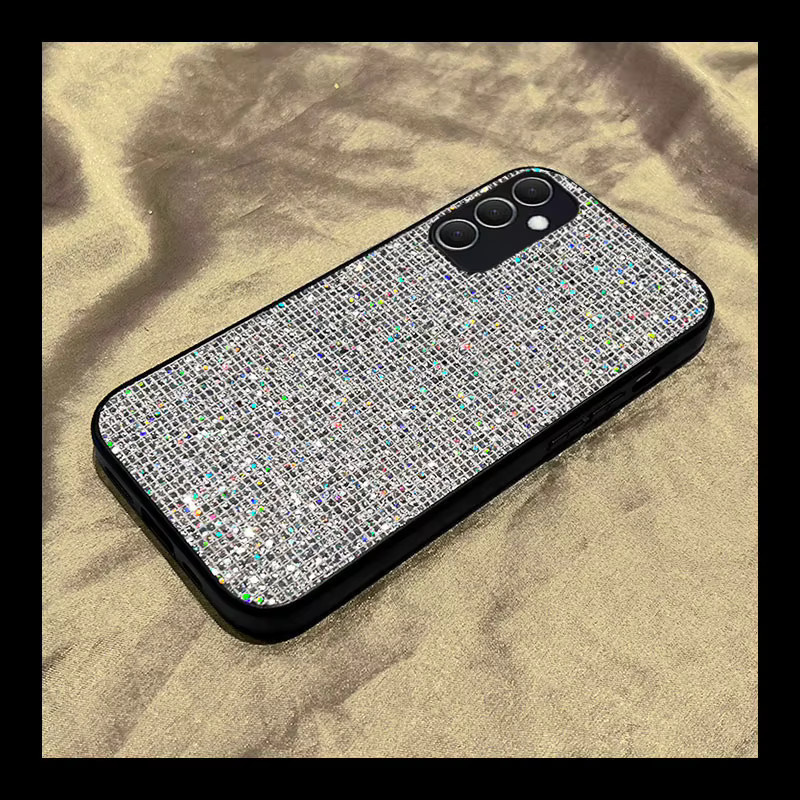Luxuriöse Glitzer-Gitter-Lederhülle für Samsung Galaxy S25 S24 S23 S26 Plus FE Ultra A57 A16 A35 A55 Stoßfeste weiche Schutzhülle in Schwarz und Silber - Bild 3