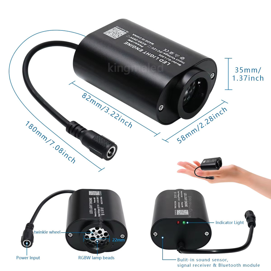 Kingmaled RGBW Glasfaser-Sternenhimmel-Lichtset mit 6W LED, App- und Fernbedienung-Steuerung, Multicolour Deckenbeleuchtung für Auto und Dach, Schwarz - Bild 2