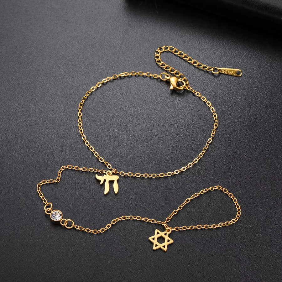 Dawapara Armband Davidstern und Chai, Edelstahl, Gold, Unisex - Bild 2