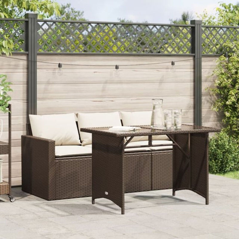2-teilige Garten-Essgruppe aus Poly-Rattan mit Kissen in Braun und Creme von vidaxl - Bild 1