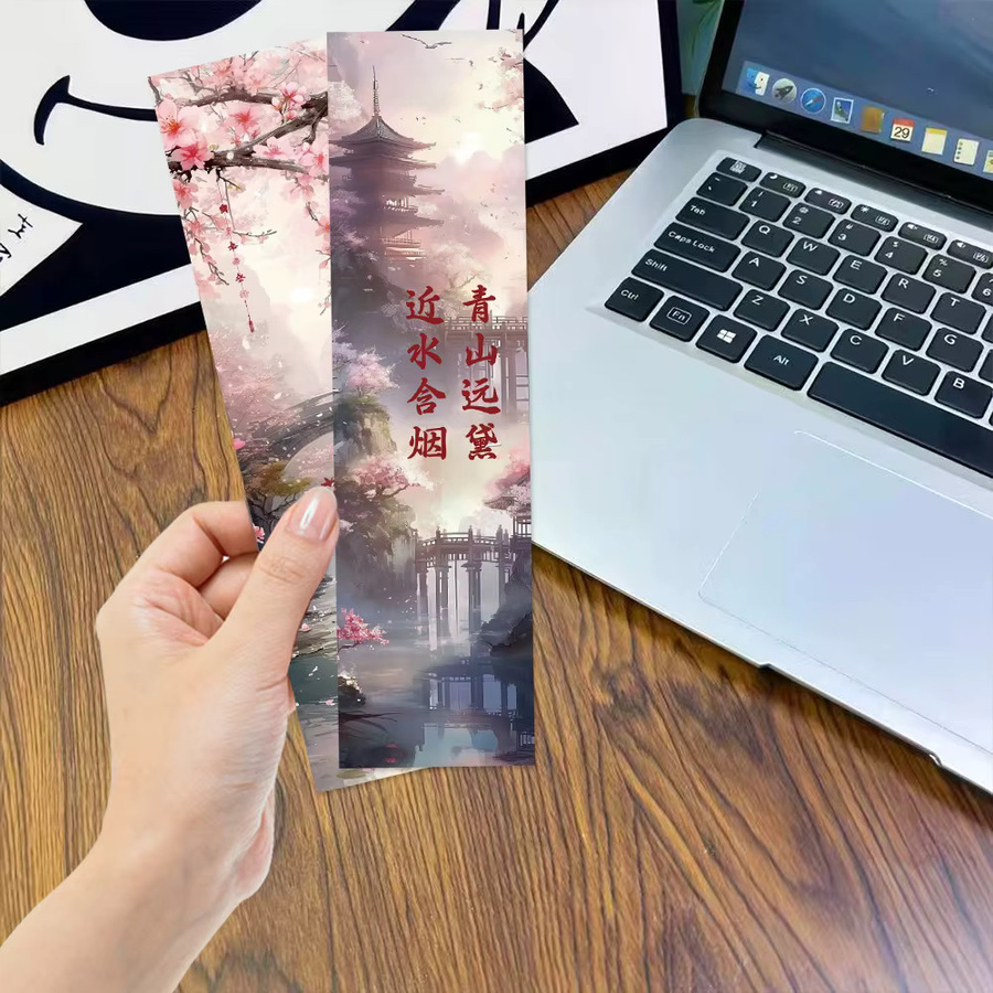 30-teiliges Aquarell-Lesezeichen-Set aus Poesiepapier im chinesischen Stil mit Blumenmustern und künstlerischen Landschaften in Multicolour - Bild 4