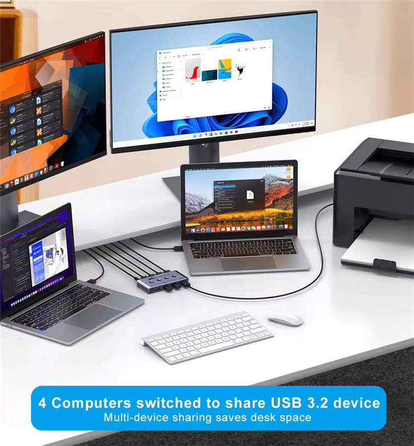 Navceker KVM USB-C-Switch mit Controller für 4 Computer, 4x 10Gbps USB 3.2 Gen 2 Umschalter für PC und Laptop sowie Tastatur - Bild 3