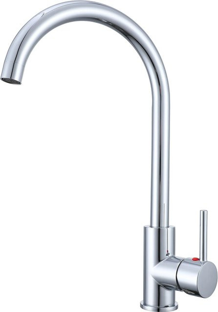 AICA Küchenarmatur Einhandmischer aus Messing mit Hochbogen und schwenkbarem Auslauf in Chrom - Bild 1