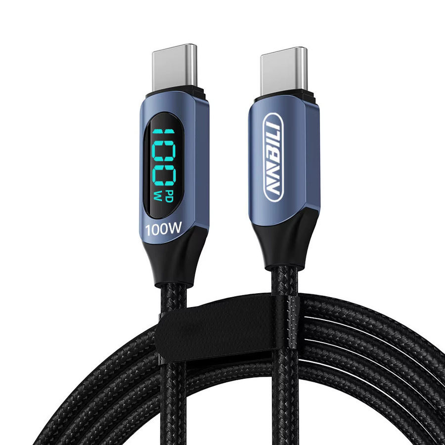 NNBILI 100W Typ-C zu Typ-C PD Schnellladegerät Display-Kabel in Schwarz für iPhone, Samsung und Huawei - Bild 7