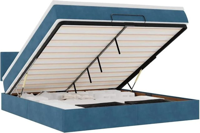 vidaXL Ottoman-Bett mit Matratze, LED-Unterbettbeleuchtung und USB-Ladeport, Dunkelblau, Samt, B/T: 180 x 200 cm - Bild 1