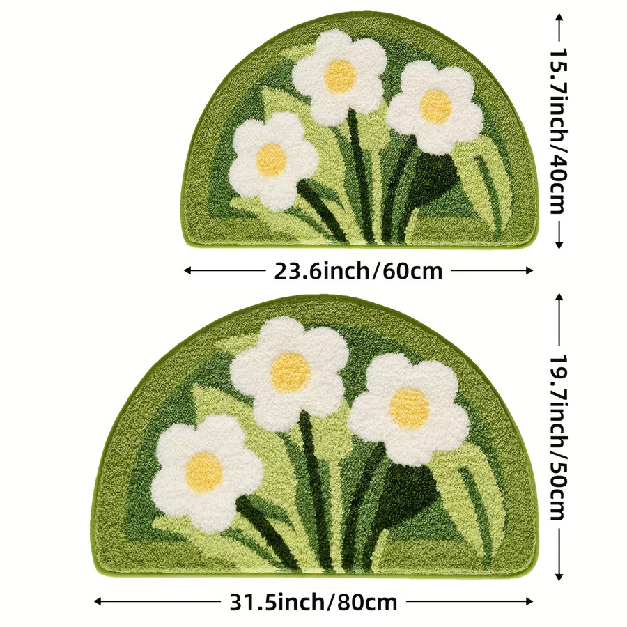 VIKAMA Badezimmerteppich halbrund mit Blumenmuster, wasserabsorbierend und rutschfest, maschinenwaschbar, B: 60 cm, T: 40 cm - Bild 3