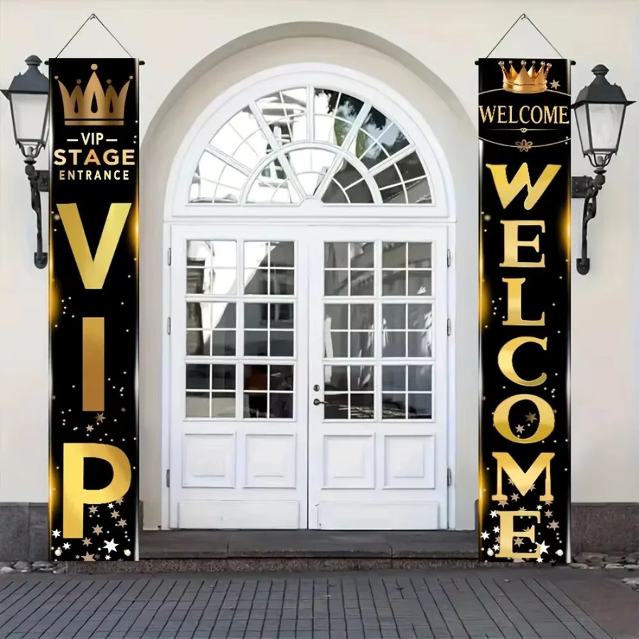 OURFETE Party-Dekorationshintergrund mit Kronen- und Stern-Muster in Schwarz-Gold für VIP- und Filmnacht-Themenpartys - Bild 2