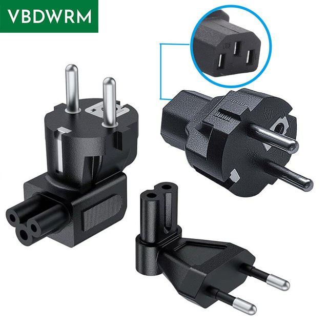 Duckhead EU-Steckeradapter Konverter Schwarz: 3-poliger Winkel-Schuko-EU-Stecker auf C5 Kleeblatt-EU 2-poliger Stecker auf IEC C7 Kabeladapter - Bild 1