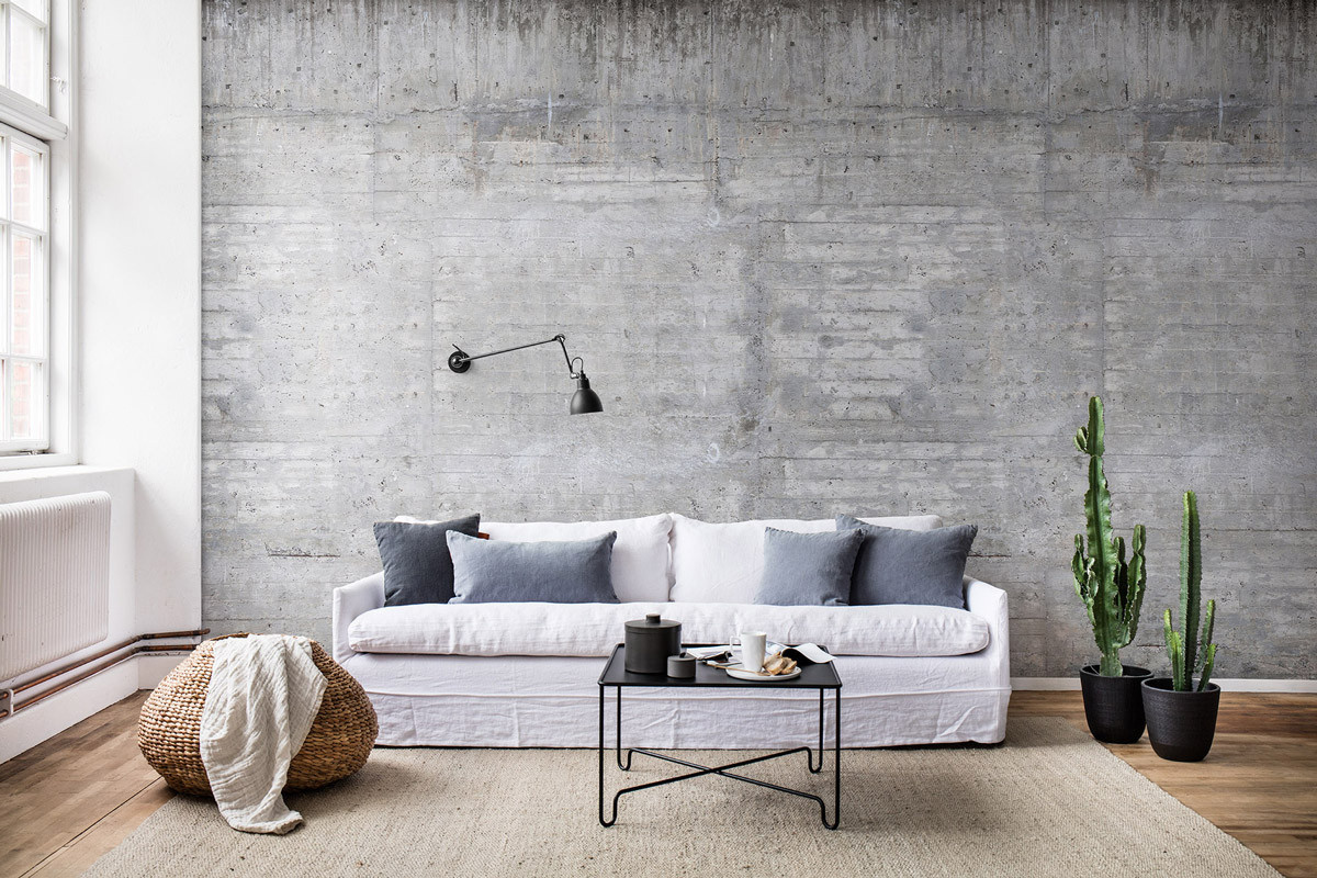Rebel Walls Mural Wandtattoo in Holzoptik und Beton-Design, Grau, Abstrakt und Modern, Vlies Tapete - Bild 1