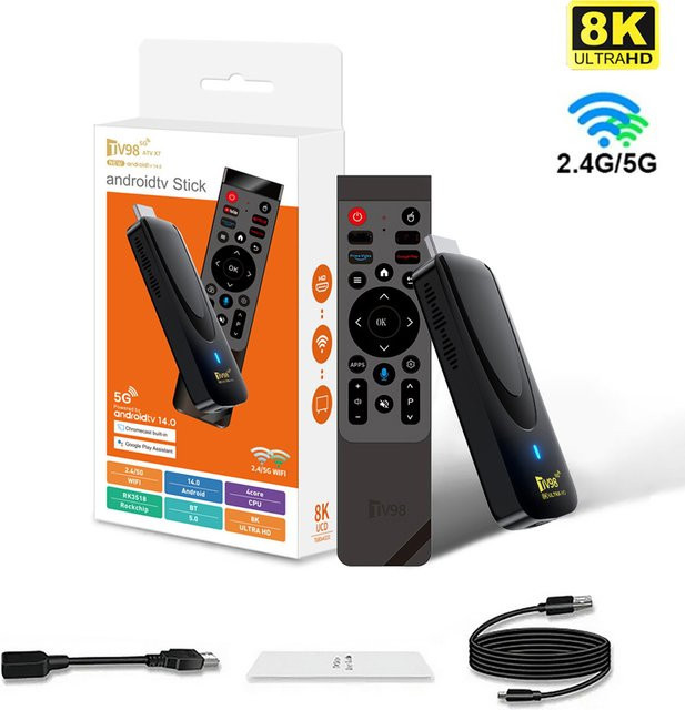 CLIBABIQBOX Android TV Stick MX10-F3 in Schwarz mit 8K Ultra HD Unterstützung, Quad-Core Prozessor, 2GB RAM, 16GB ROM und Dual-WLAN 2,4/5G für IPTV - Bild 1