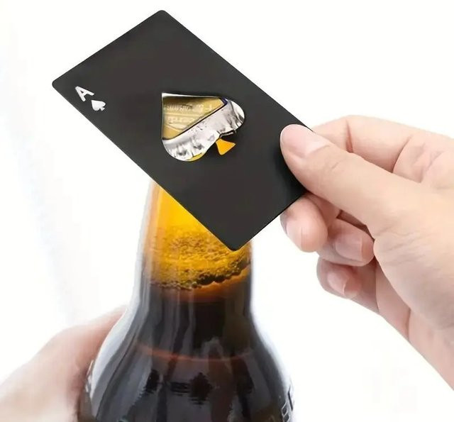Kreditkarten-Flaschenöffner Spades in Schwarz aus Edelstahl im Poker-Design - Bild 1