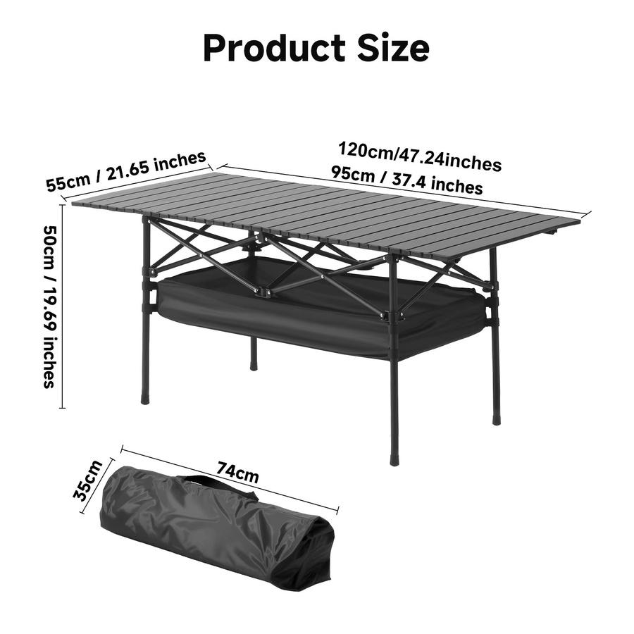 LIUSHADUOLA Outdoor-Tisch mit Netz-Taschen-Organizer, höhenverstellbar, schwarz, Metall - Bild 3