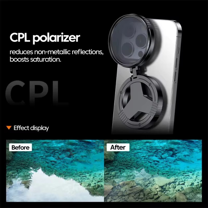 VIKEFON Universeller 52mm CPL Polarisationsfilter Clip-On für iPhone und Android, Schwarz - Bild 4