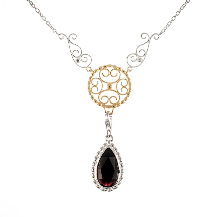 Collier Signature, 925 Silber, teilvergoldet, schwarzer Stein, Damen - Bild 1