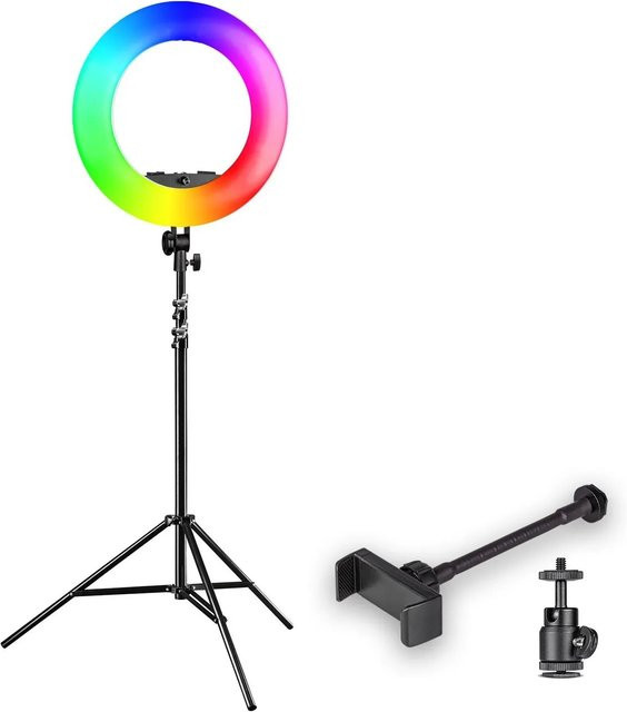 Walimex Pro LED Rainbow Ringleuchte RGB Videolicht mit Lampenstativ, 60W, Schwarz/Multicolor - Bild 1