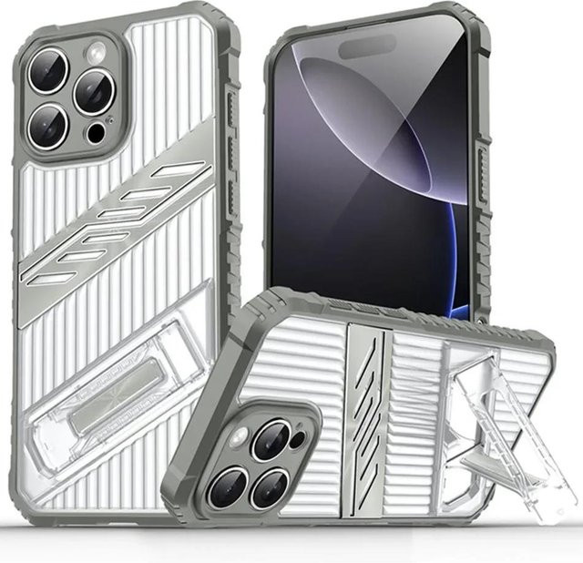 Yiran Stoßfeste Handyhülle mit integriertem unsichtbarem Ständer und Kameraschutz für iPhone 11 bis iPhone 16 Pro Max in Transparent - Bild 1