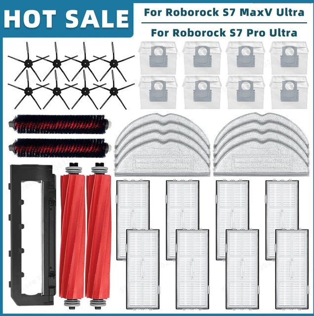 Roborock Zubehör Set für S7 Max Ultra, S7 MaxV Ultra und S7 Pro Ultra mit Hauptseitenbürste, Filter, Wischmopp und Staubbeutel in Multicolor - Bild 1