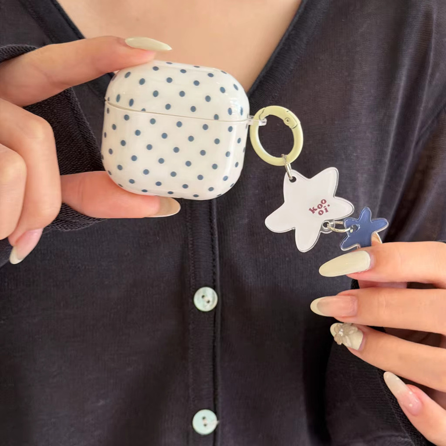 Niedrige Kopfhörer-Schutzhülle im koreanischen Stil mit blauem Polka-Dot-Muster und Sternanhänger für Apple AirPods 1, 2, 3, 4 und Pro 2 - Bild 4
