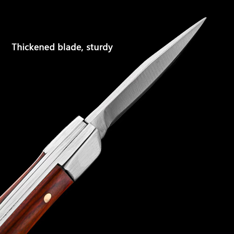 Vintage Klappmesser mit gebogenem Holzgriff in Braun und Messingnieten als tragbares Mini-EDC-Schneidwerkzeug - Bild 2