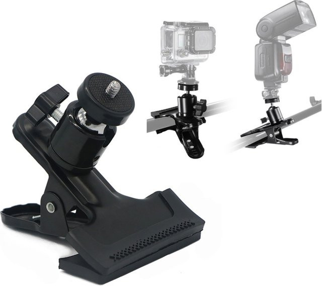 DIXSG Metall-Kamera-Clip-Klemme mit drehbarem Kugelkopf und 1/4 Zoll Gewindeschraube für Kamerastativ, SLR, DSLR und Action-Kamera, Schwarz - Bild 1