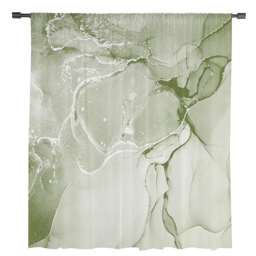 Yiran Furniture Transparentes Voile-Vorhang in Salbeigrün Marmoriert, Organza-Fenstervorhang mit Rod Pocket, Breite: 135 cm, Höhe: 115 cm - Bild 1