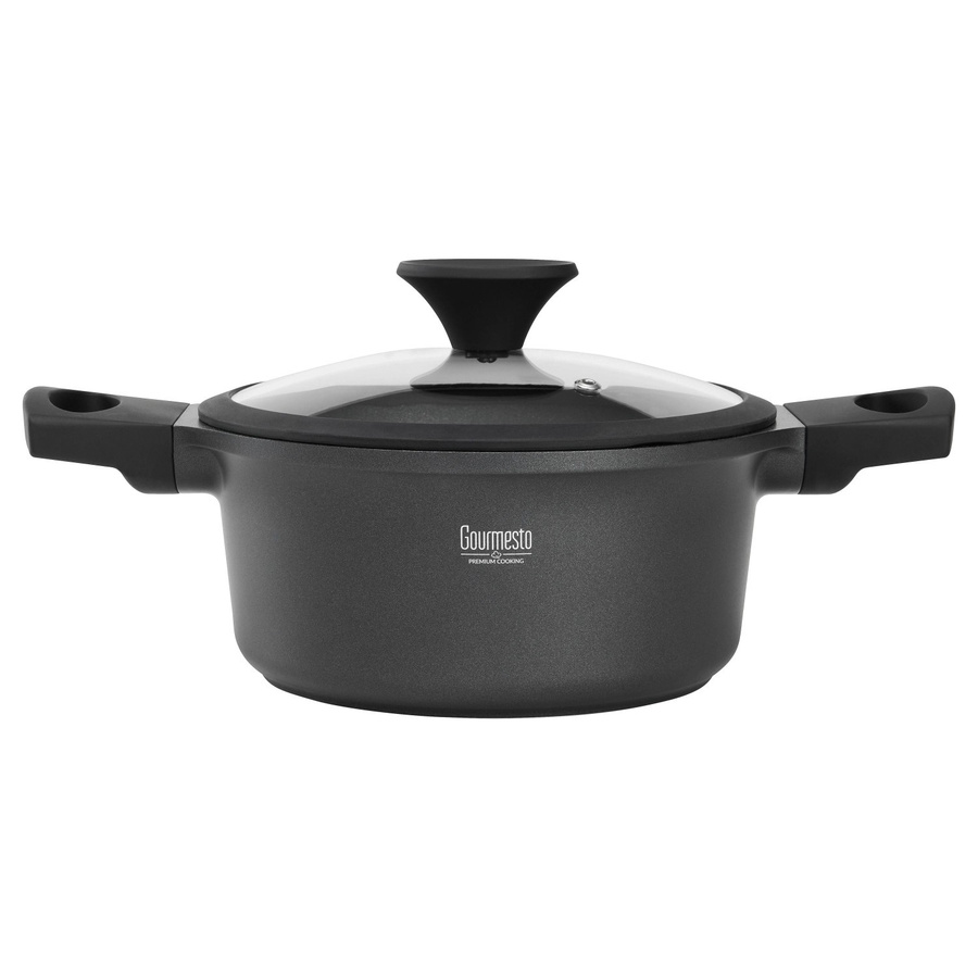 Gourmesto Kochtopf Black Line in Schwarz mit Glasdeckel, Durchmesser: 20 cm, Antihaftbeschichtung aus Keramik und Aluminium - Bild 2