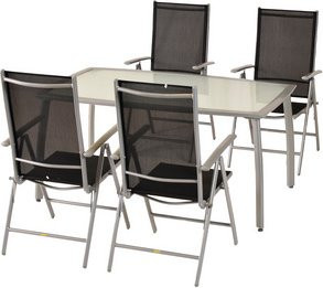 MERXX Gartenmöbel-Diningset Amalfi, 5-teilig, Aluminium und Glas, schwarz - Bild 1