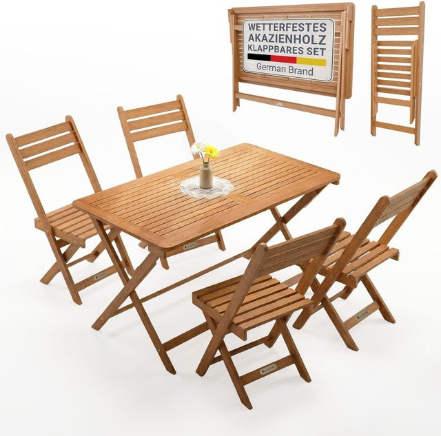 JUSKYS Gartenmöbel Set Rimini aus Akazie, 5-teiliges Set in Braun, vorgeölt - Bild 1