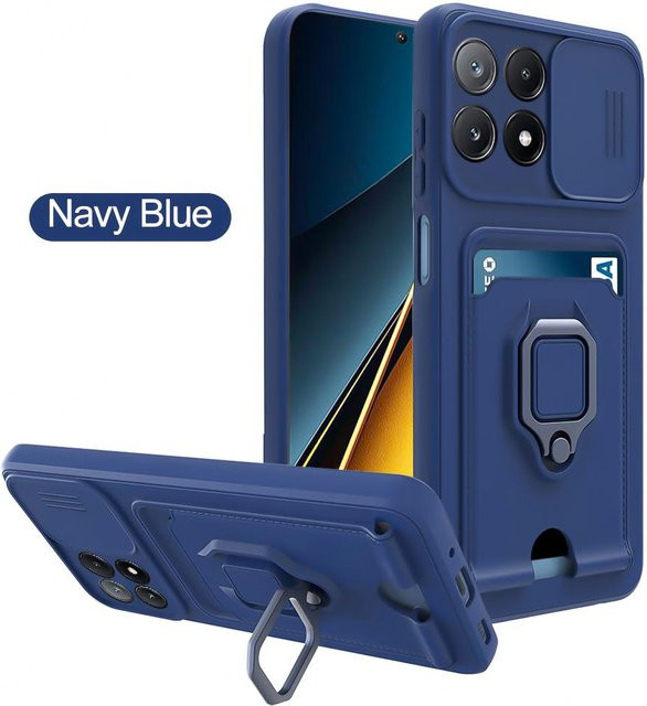 Magnetische Xiaomi Schutzhülle mit Kartenfach und NFC-Funktion für Poco M6 Pro 4G, X6 Pro, X5, X4 GT, X3, M5S, M4, C65 in Blau - Bild 1