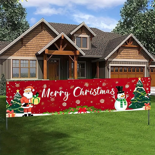 VIKAMA Weihnachts Banner mit Weihnachtsmann und Schneemann, Mehrfarbig, B/H: 180 x 35 cm - Bild 1
