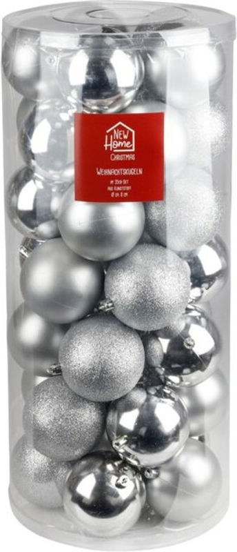 BURI Weihnachtsbaumkugeln Silber und Grau aus Kunststoff, 35-teiliges Set Hängeornamente für Weihnachten - Bild 1