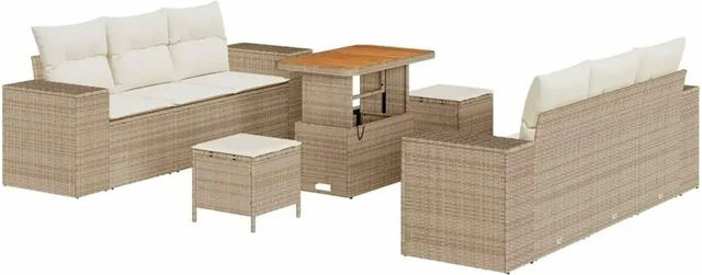 vidaXL Garten-Sofa-Set aus Poly-Rattan in Beige mit 9-teiligem Set, Polsterkissen und integriertem Stauraum - Bild 1