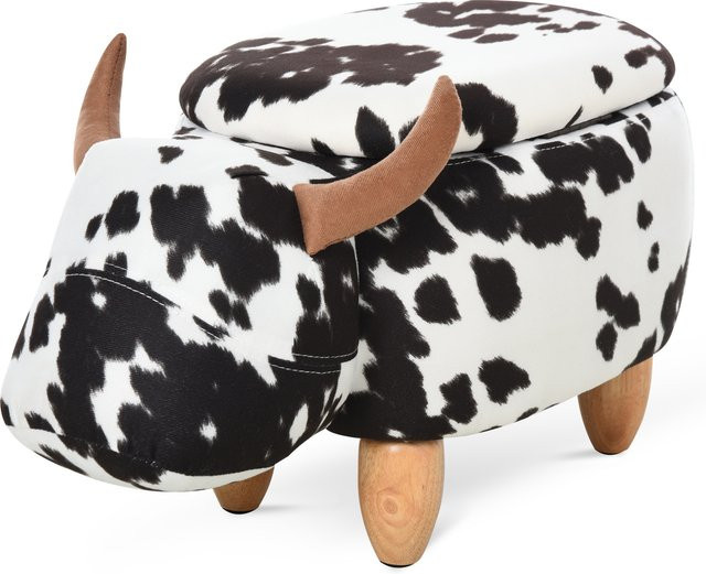 HOMCOM Tierhocker Dekohocker mit Stauraum im Schweinchen-Design, Schwarz Weiß, B/T/H: 62 x 35 x 36 cm - Bild 1