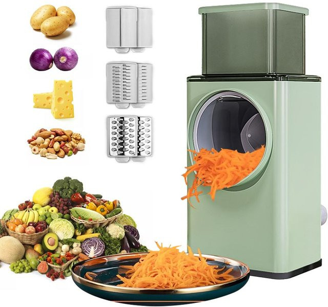 Headecoration 3-in-1 Multifunktionaler Gemüseschneider und Zerkleinerer mit rotierender Käsereibe in Grün - Bild 1