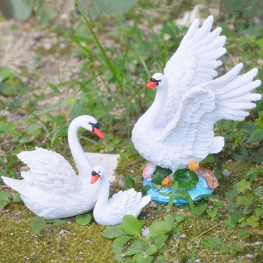 3er-Set mfySpace Schwan Dekoration aus Harz in Weiß für Garten und Hof - Bild 4