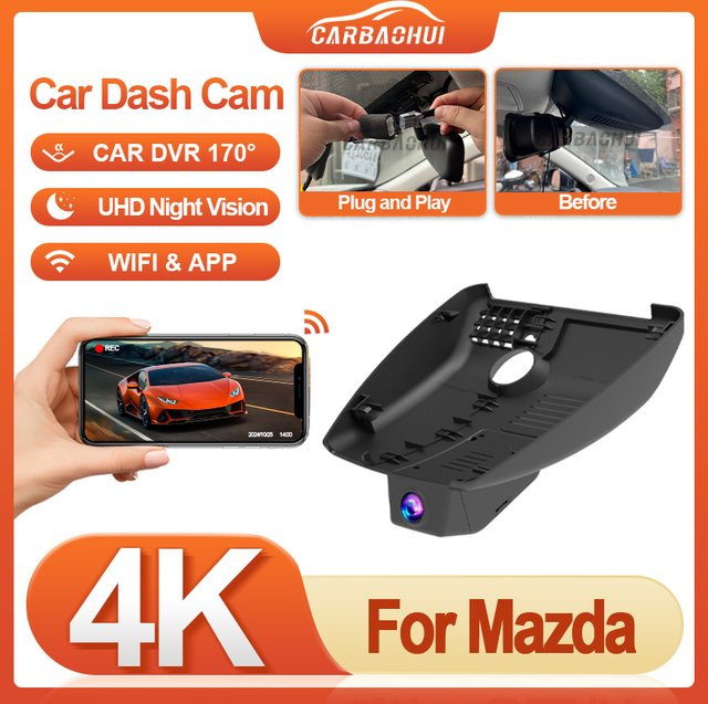 CARBAOHUI 4K UHD Dash Cam Plug and Play Auto DVR Video Recorder für Mazda CX-9 CX-8 CX-5 CX-4 (2018-2023), Linkslenker, Schwarz - Bild 1