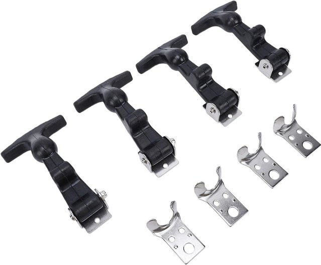 4er-Set Flexible Motorhaubenfang-Riegel von Sportssss aus Edelstahl und Kunststoff in Schwarz mit T-Griff und Halterungen - Bild 1
