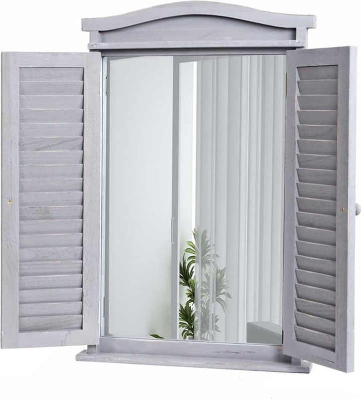 MCW Wandspiegel im Vintage-Design mit Fensterläden aus Holz, Grau, B/H/T: 71 x 71 x 5 cm - Bild 1