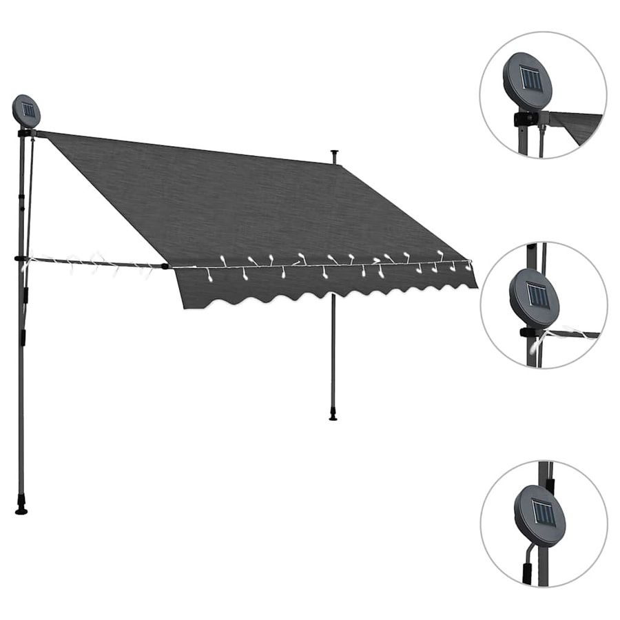 Vidaxl Handaufrollbare Markise mit LED in Anthrazit, Breite: 300 cm - Bild 3