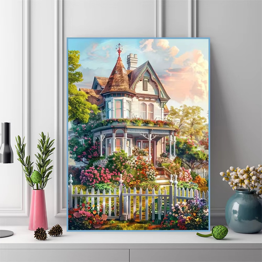 Momoart Diamantmalerei Set mit Haus- und Landschaftsmotiven, Rundes DIY Diamant-Mosaik in Multicolour, B/T/H: 30,0 x 20,0 x 20,0 cm - Bild 3