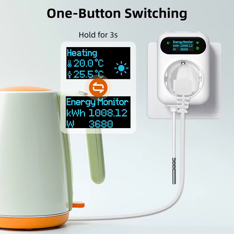 Tuya Smart WiFi Steckdose mit Thermostat und Energie Monitor, Temperaturregler für Heizung und Kühlung, kompatibel mit Google Home, Weiß - Bild 2
