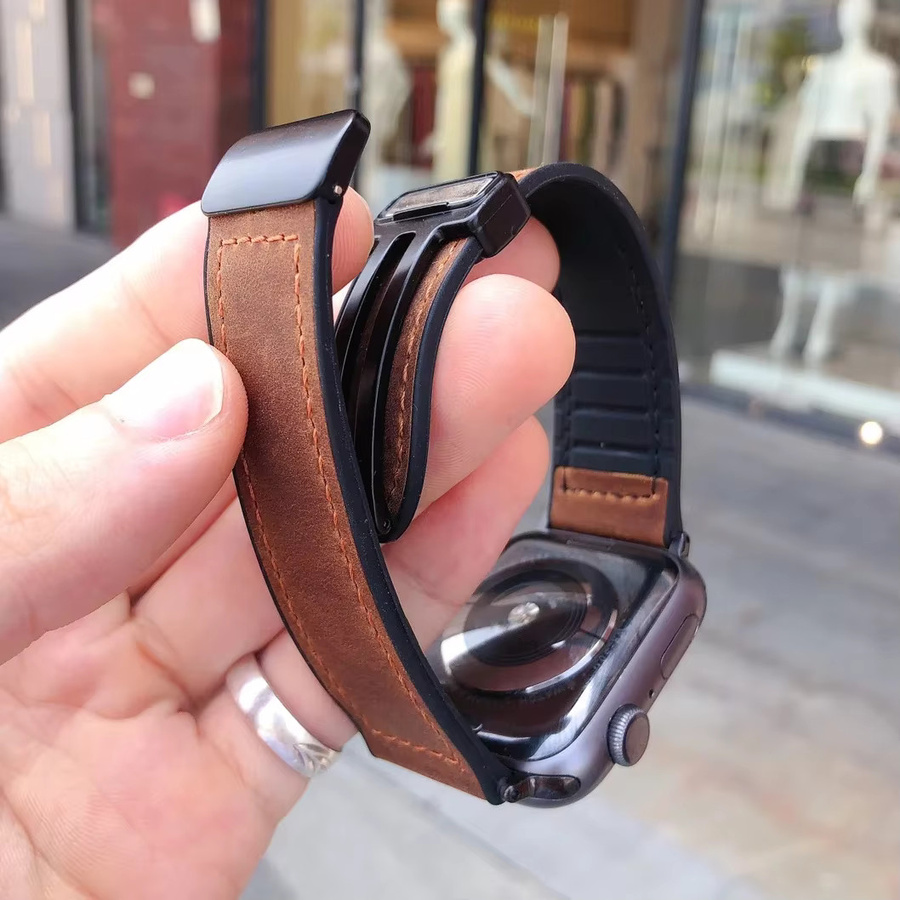 Uhrenarmband Silikon, Leder, Schwarz, Unisex - Bild 3