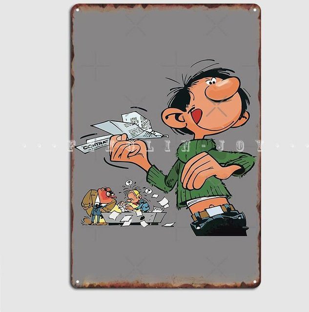ZX ART Blechschild Gaston Lagaffe Im Büro, Wandbild aus Metall in Grau, B: 30 cm, H: 20 cm - Bild 1