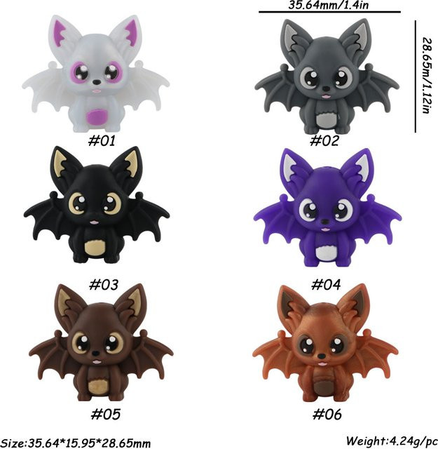 5 Stück Silikonperlen, 3D-Perlen, Fledermaus, Tiere, Unisex - Bild 1
