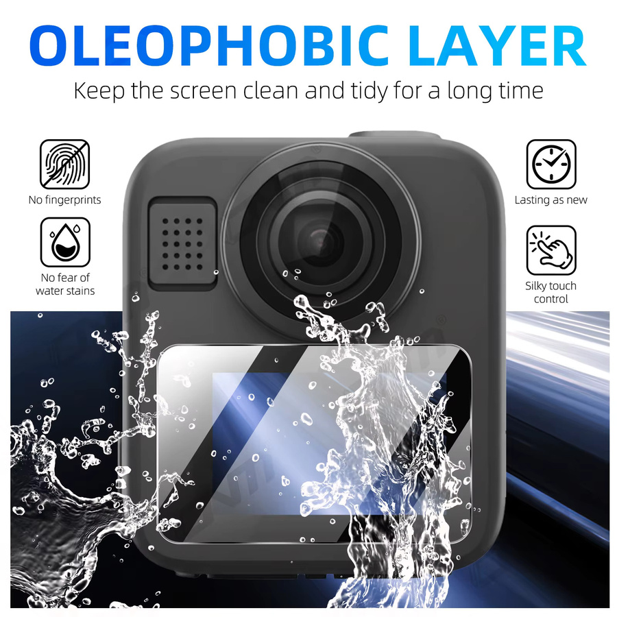 GoPro MAX 2 Displayschutzfolie aus gehärtetem Glas, transparent, HD-klar und kratzfest - Bild 3