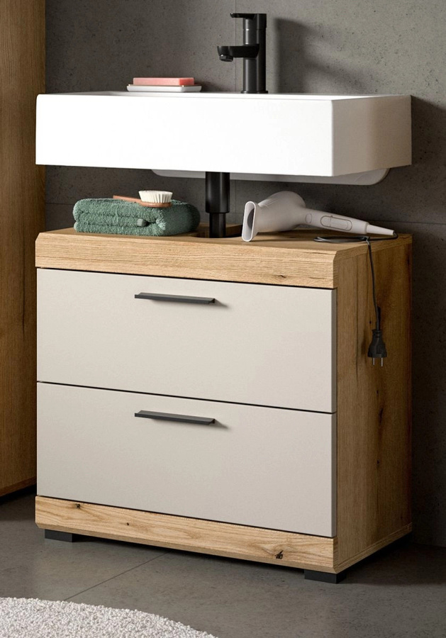 Waschbeckenunterschrank Shawn von Inn.Furn in Sand und Eiche, B/T/H: 60 x 34 x 56 cm - Bild 1