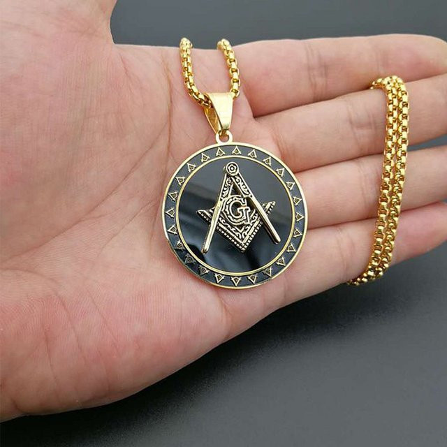 MAGIC ZONE Halskette, Anhänger Freimaurer Symbol, Edelstahl, Gold, Unisex - Bild 1