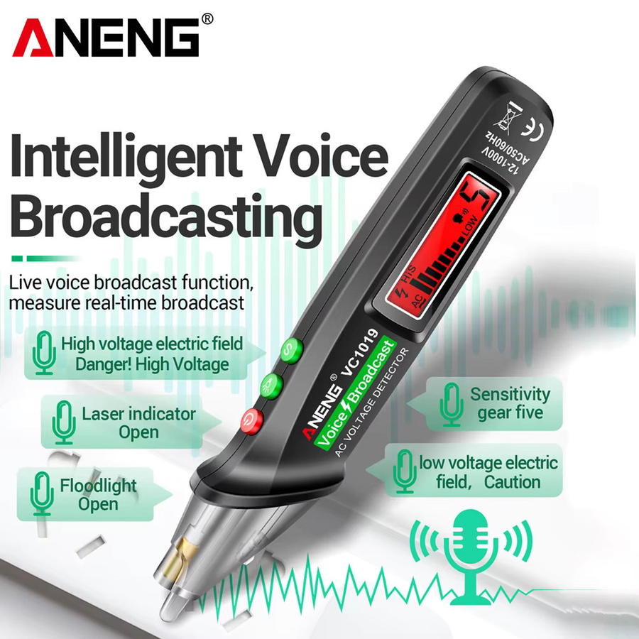 ANENG Intelligenter Spannungsprüfer-Stift VC1019 mit Sprachausgabe und Infrarot-Sensor-Positionierung für 12V-1000V AC - Bild 2